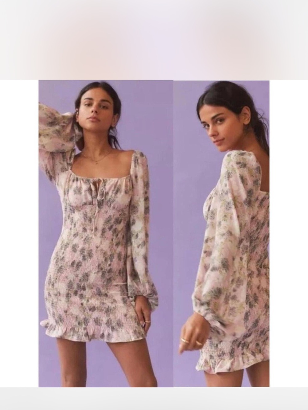 Urban Outfitters Kiss the Sky Puff Sleeve floral Smocked mini dress Small NWT